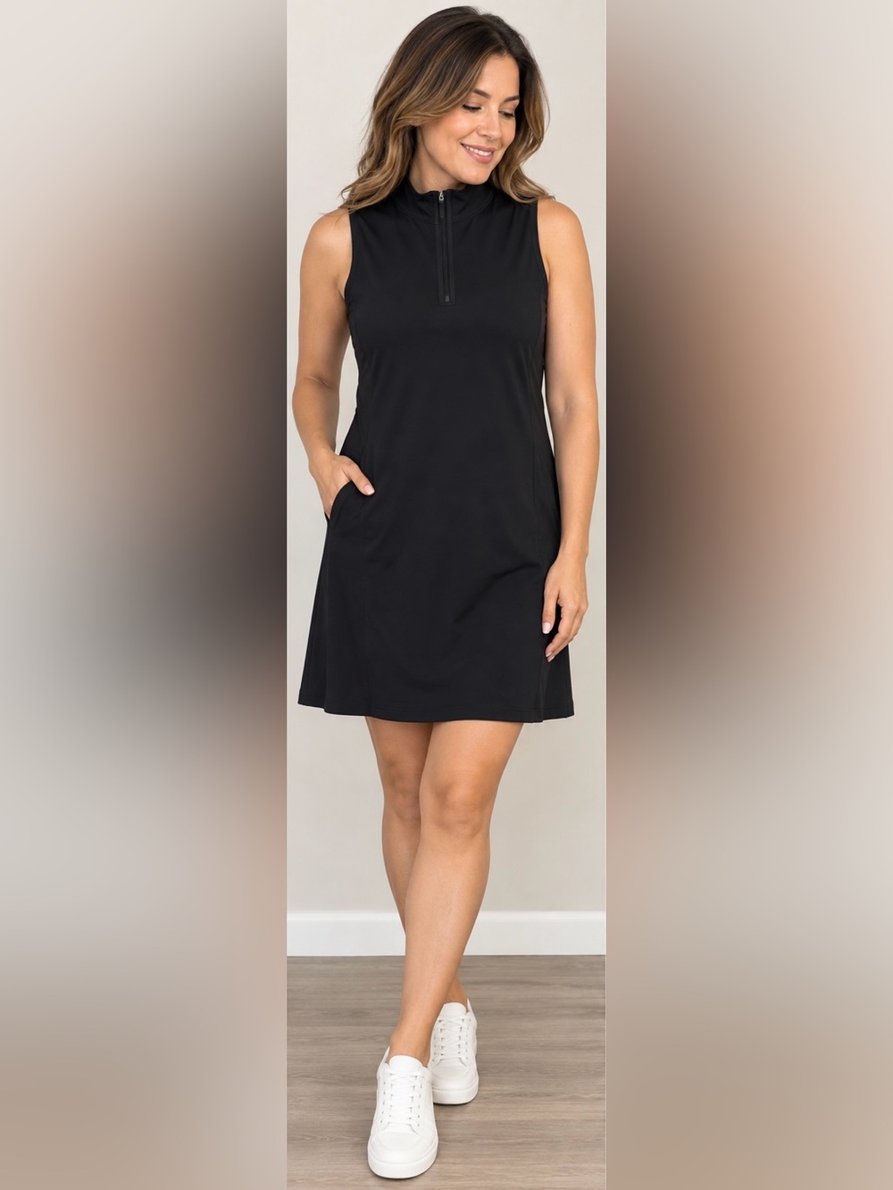 Z by Zella Black Sleeveless Quarter Zip Athletic Dress Size M
